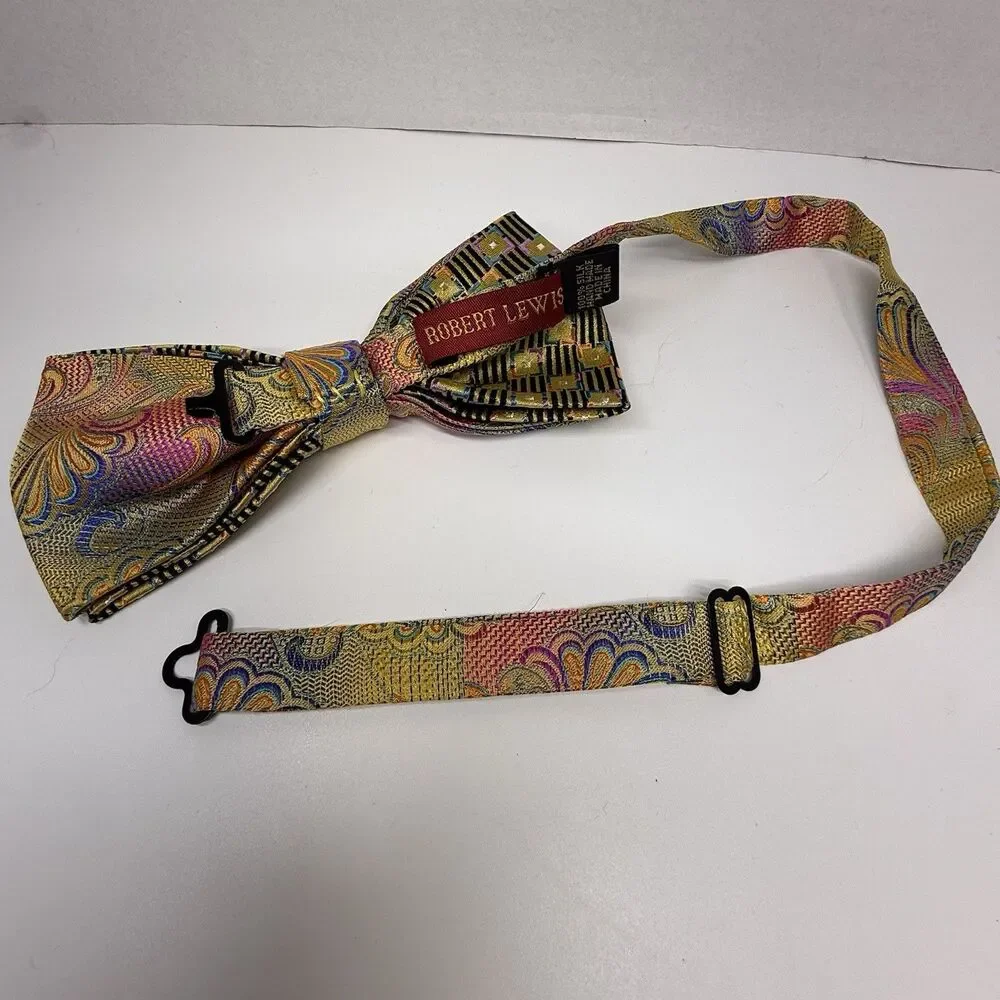 Robert Lewis Bright Colored Mixed Print 100% Silk Pre-Tied Adjustable Bow Tie